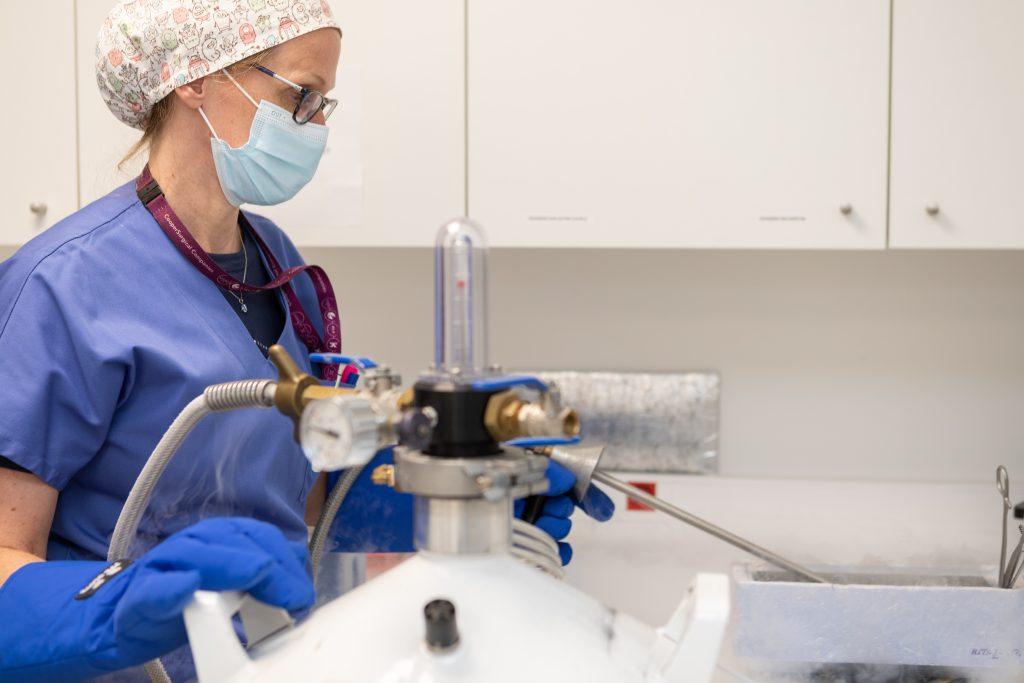 technicienne qui manipule de l'azote